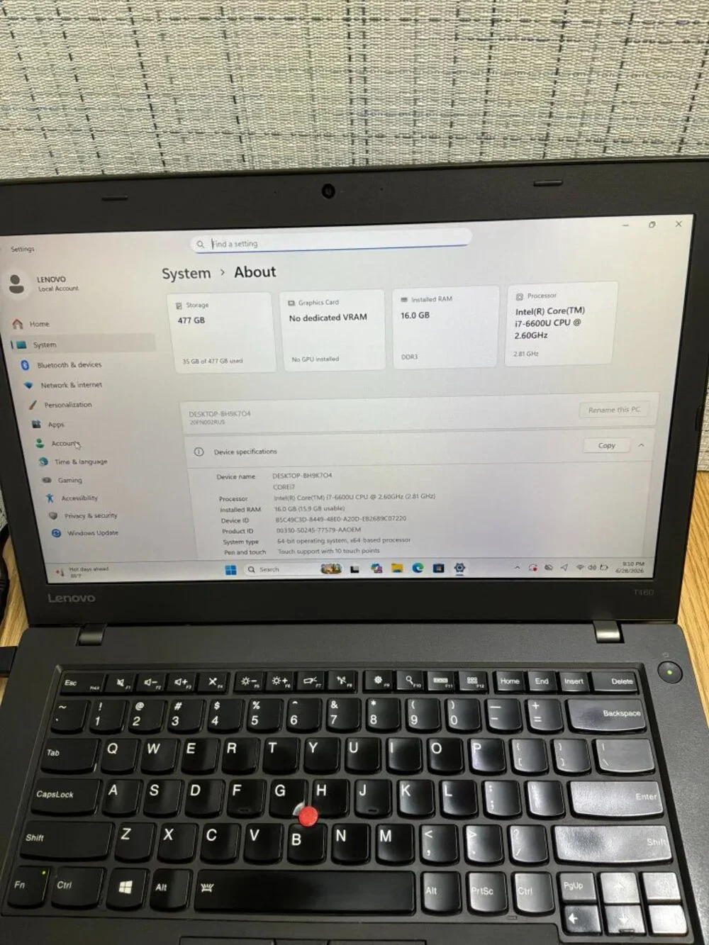 Lenovo ThinkPad T460 Touchscreen Laptop Intel Core i7-6600U 16GB RAM 512GB SSD